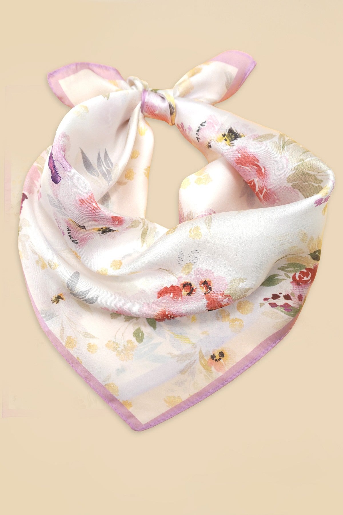 Floral Print Silk-finish Bandana Scarf