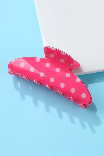 Retro Polka Dot Hair Claw - Glossy Spotted French Style Clip-Pink