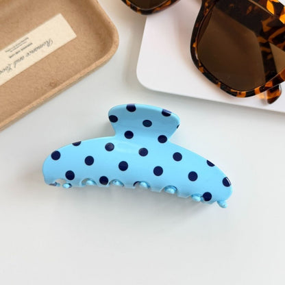 Retro Polka Dot Hair Claw - Glossy Spotted French Style Clip-Blue