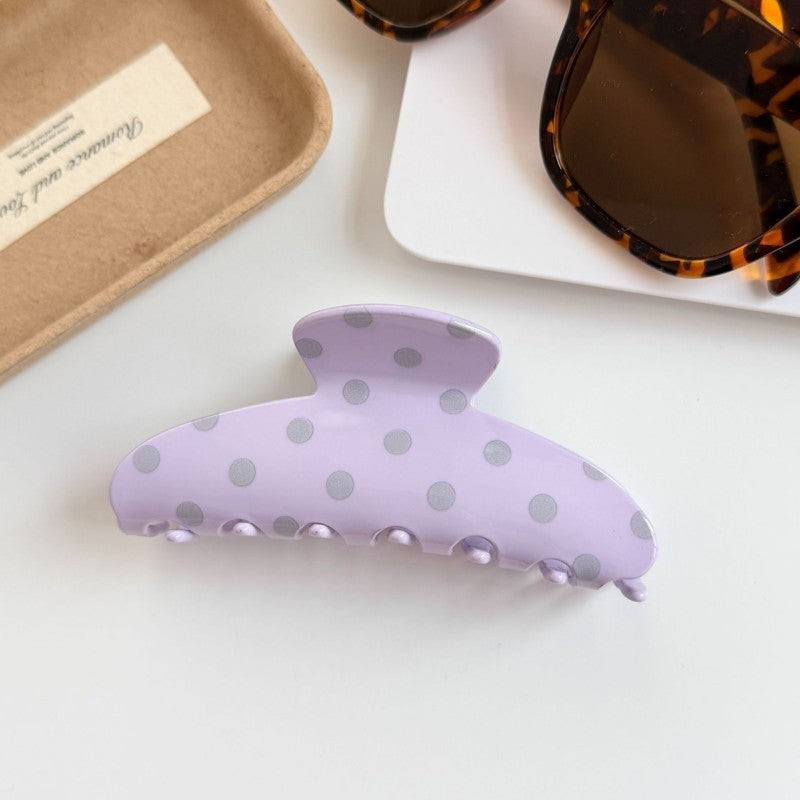 Retro Polka Dot Hair Claw - Glossy Spotted French Style Clip-Lavender