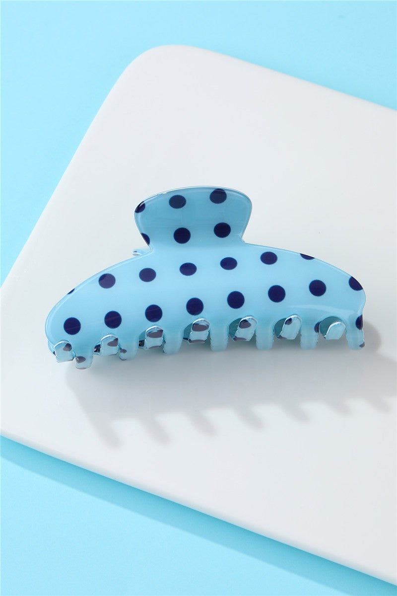 Retro Polka Dot Hair Claw - Glossy Spotted French Style Clip-Blue