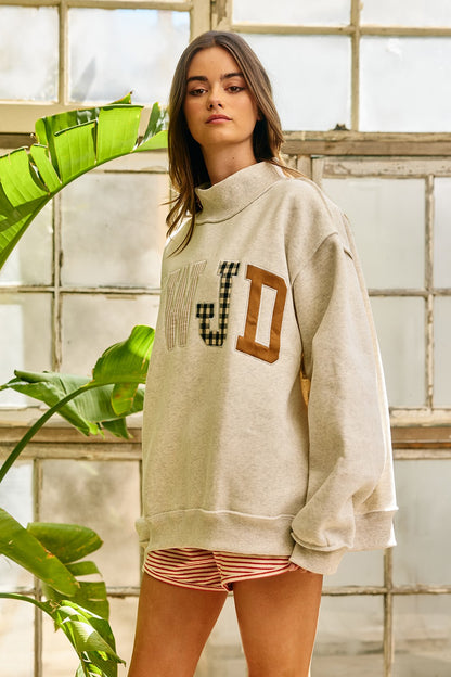 WWJD Embroidered Mock Neck Oversized Sweatshirt