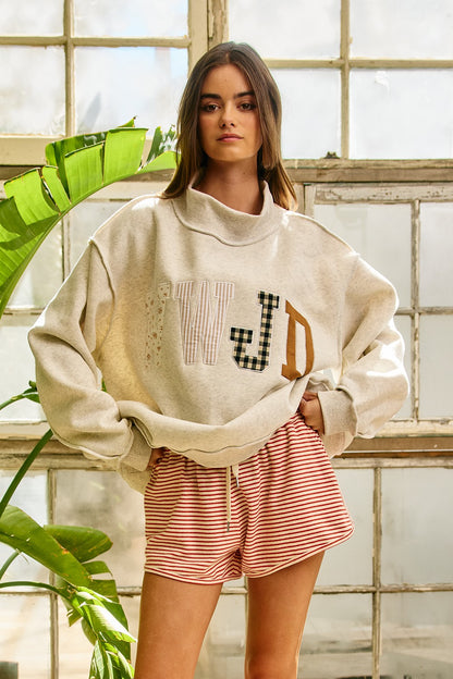 WWJD Embroidered Mock Neck Oversized Sweatshirt