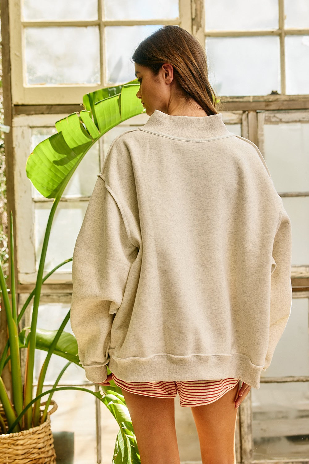 WWJD Embroidered Mock Neck Oversized Sweatshirt