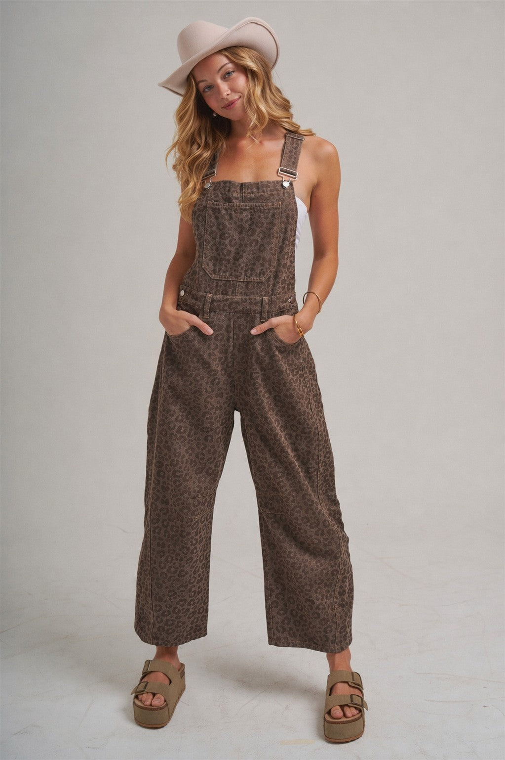 Vintage Leopard Overall Jumpsuit With Barrel Leg