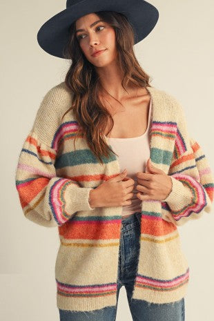 SUNSET CARNIVAL STRIPE COZY RELAXED CARDIGAN