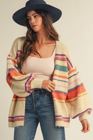 SUNSET CARNIVAL STRIPE COZY RELAXED CARDIGAN