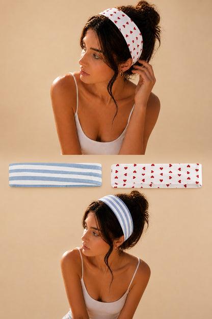 Stripe Heart Printed Yoga Headband 2-pc Set
