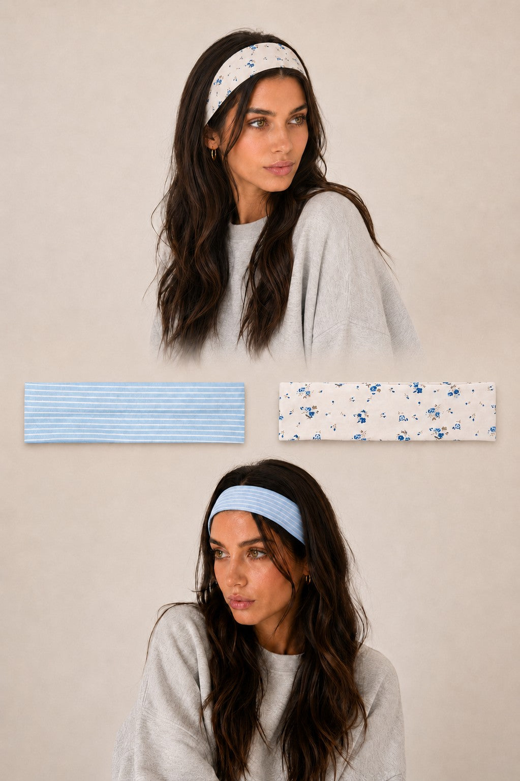 Blue Stripe & Vintage Floral Printed Headband 2-pc Set