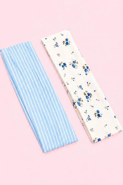 Blue Stripe & Vintage Floral Printed Headband 2-pc Set