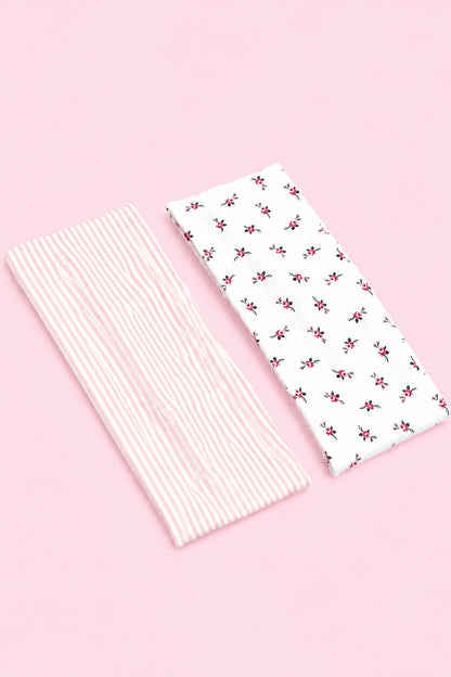 Pink Pinstripe & Floral Printed Headband 2-pc Set