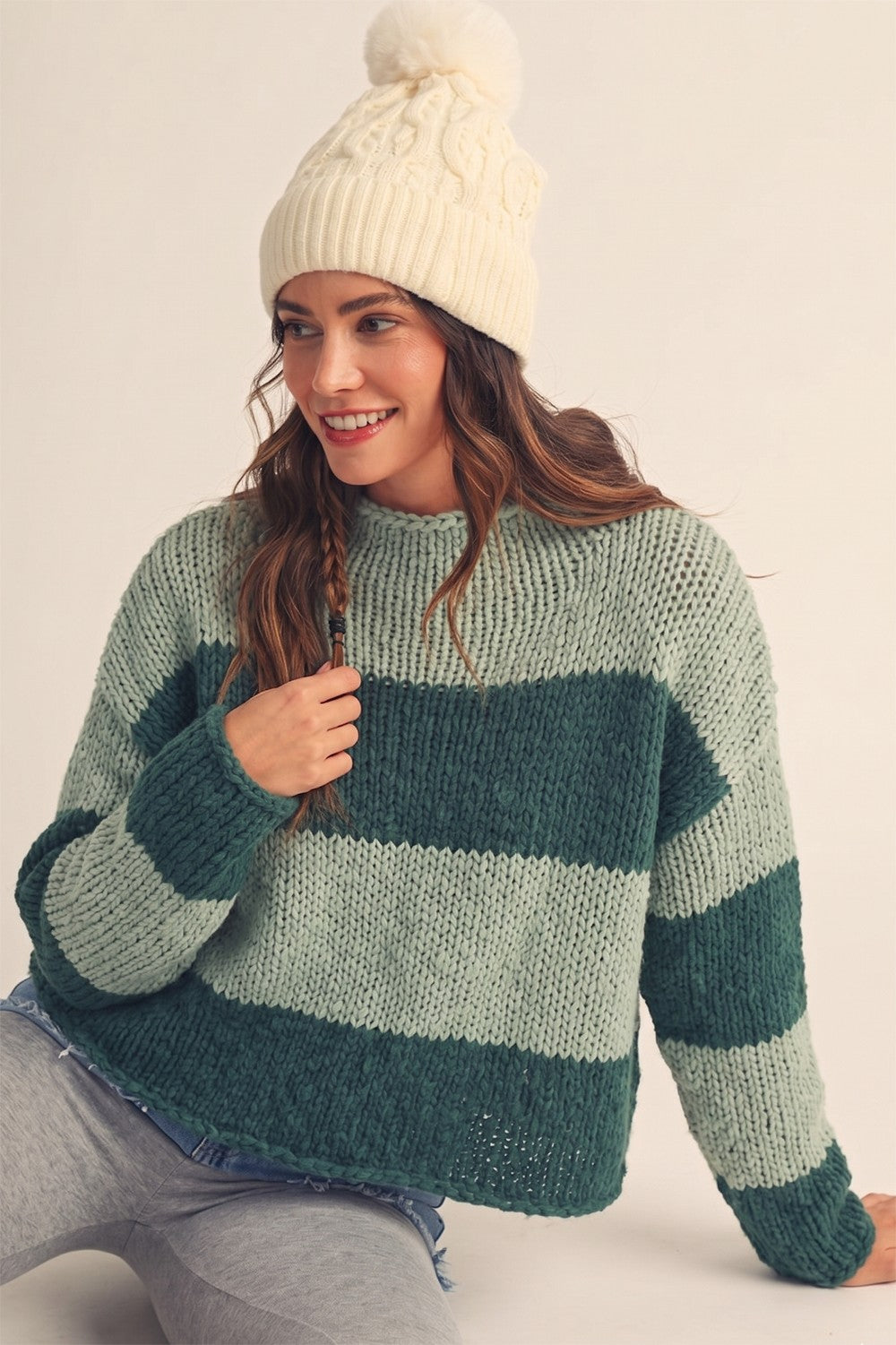 MOCK NECK SOFT HORIZON RIBBED KNIT PULLOVER SWEATER
