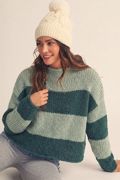 MOCK NECK SOFT HORIZON RIBBED KNIT PULLOVER SWEATER