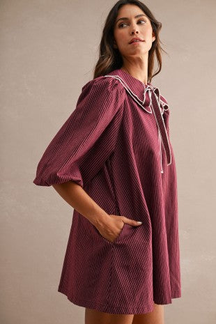 Striped Scalloped Collar Button Down Mini Dress