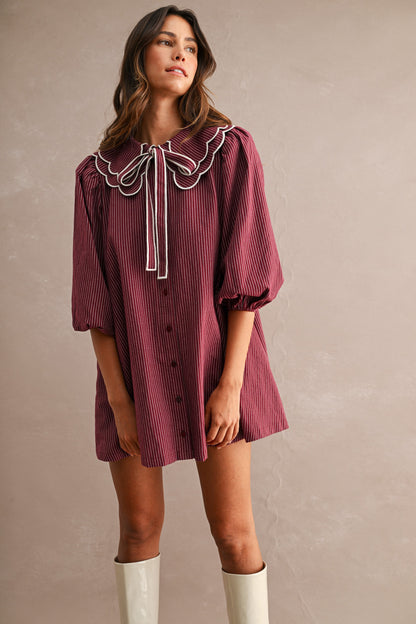 Striped Scalloped Collar Button Down Mini Dress