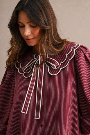 Striped Scalloped Collar Button Down Mini Dress