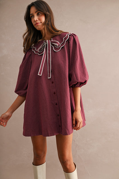 Striped Scalloped Collar Button Down Mini Dress