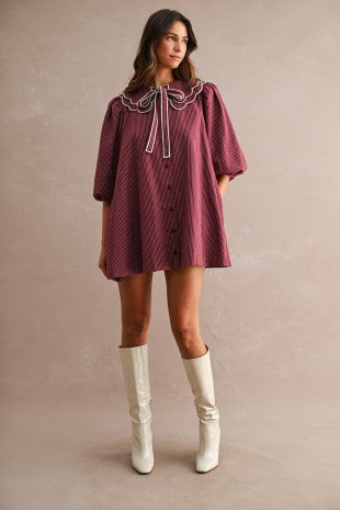 Striped Scalloped Collar Button Down Mini Dress
