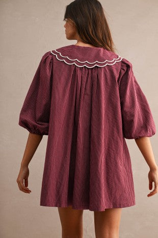 Striped Scalloped Collar Button Down Mini Dress