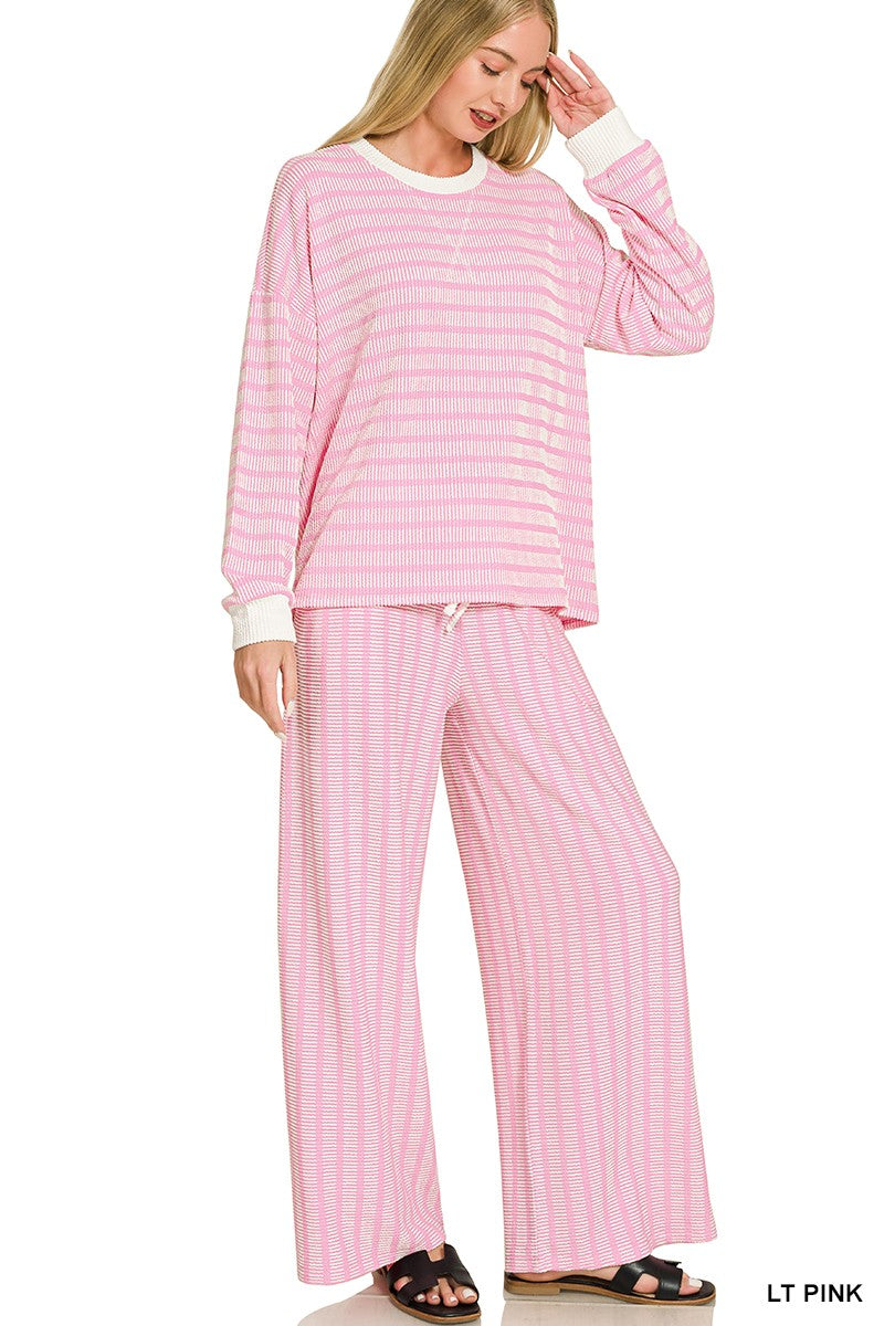 Raised Rib Striped Pullover & Pants Set