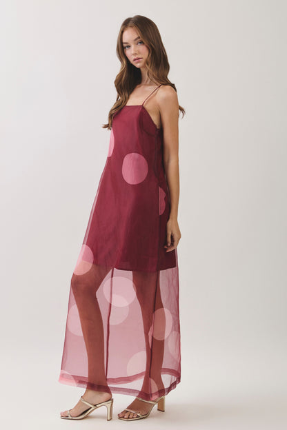 Polka Dot Sheer Overlay Maxi Dress