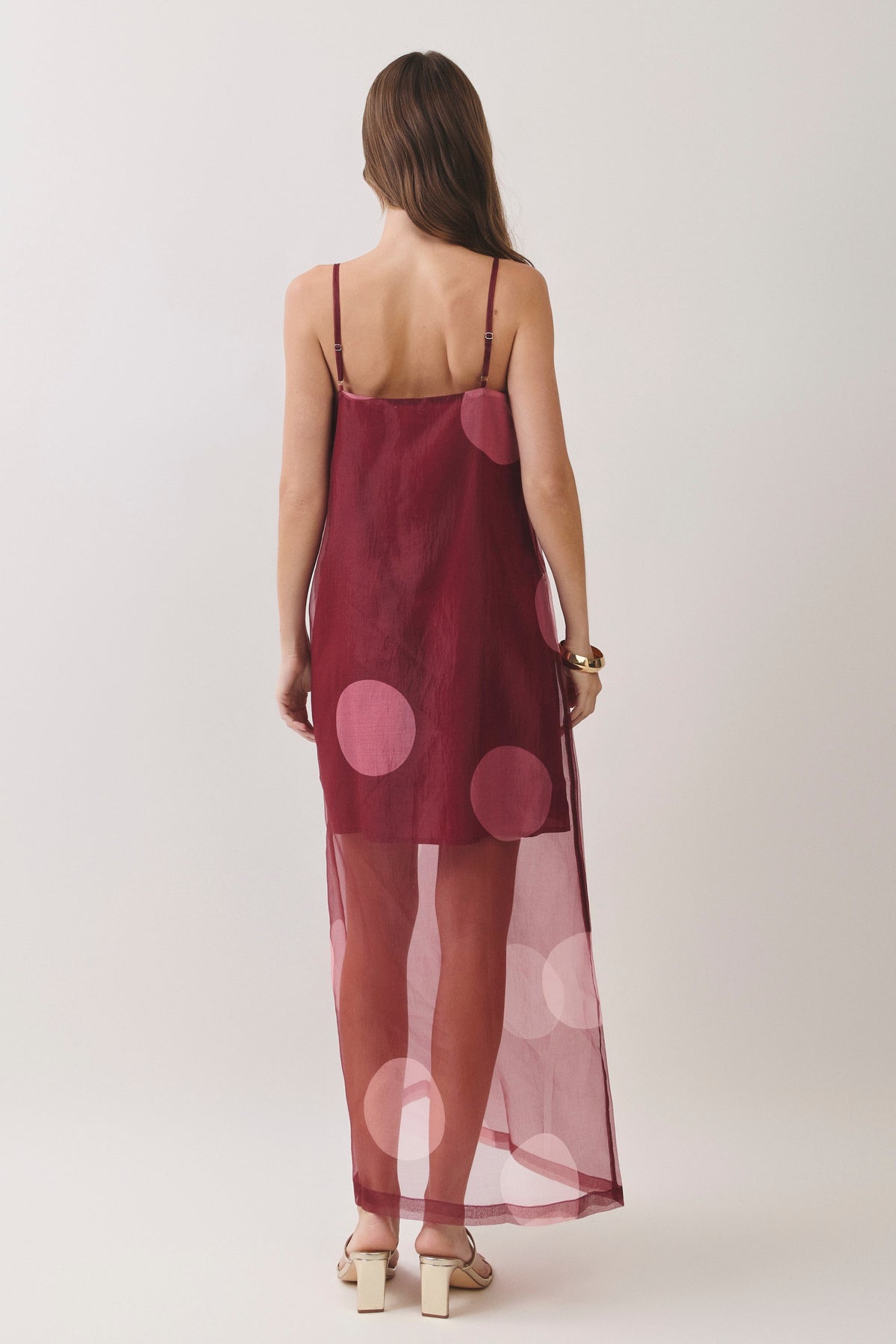 Polka Dot Sheer Overlay Maxi Dress
