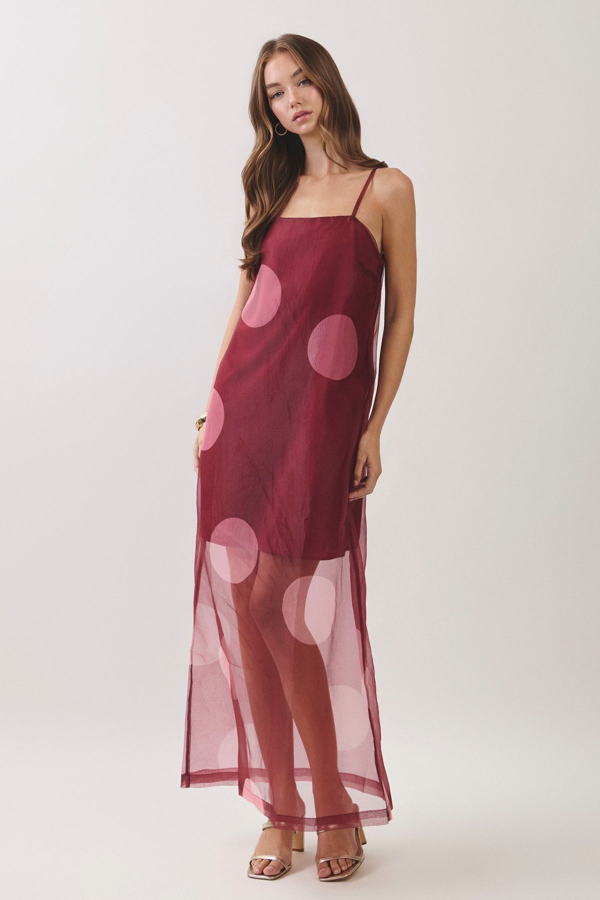 Polka Dot Sheer Overlay Maxi Dress
