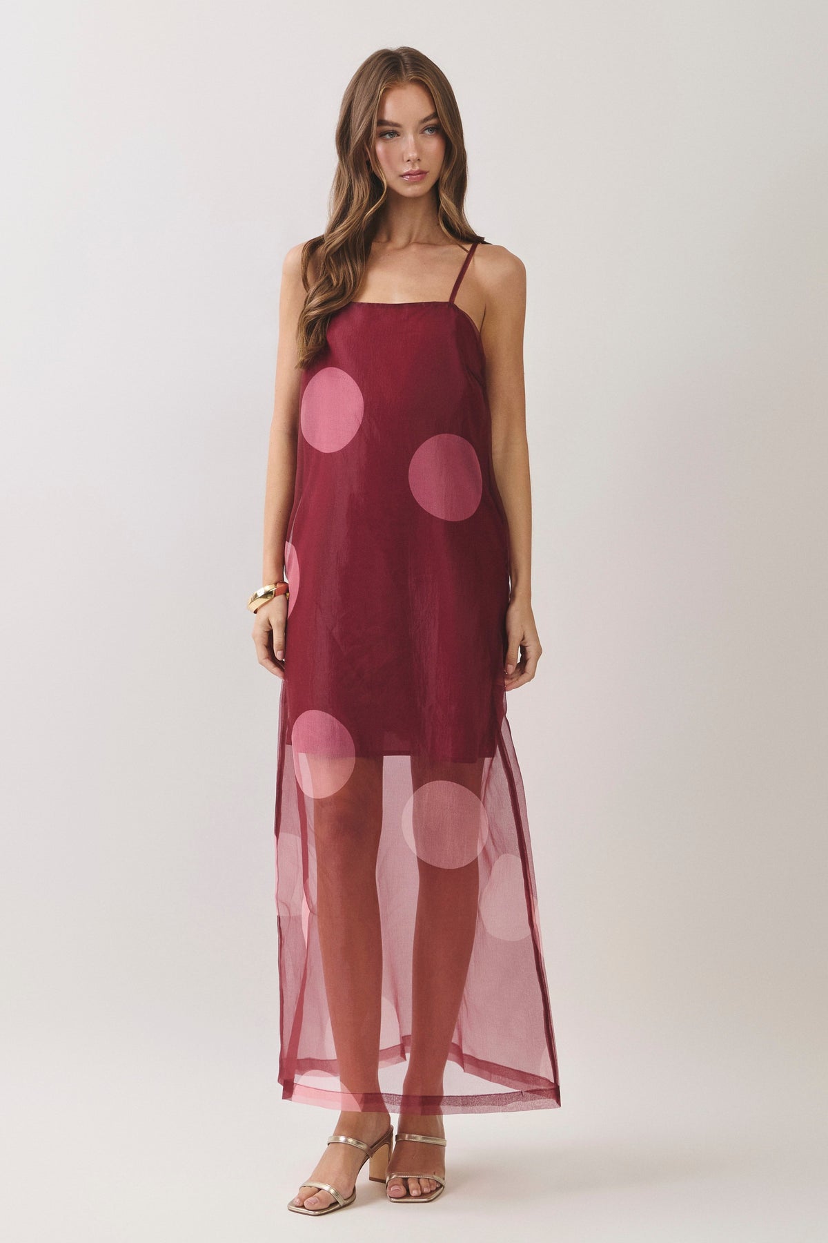 Polka Dot Sheer Overlay Maxi Dress