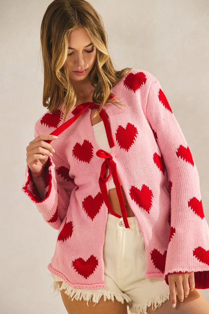 Sweatheart Tie Front Cardigan