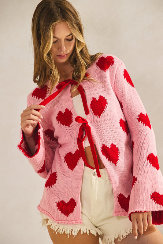 Sweatheart Tie Front Cardigan