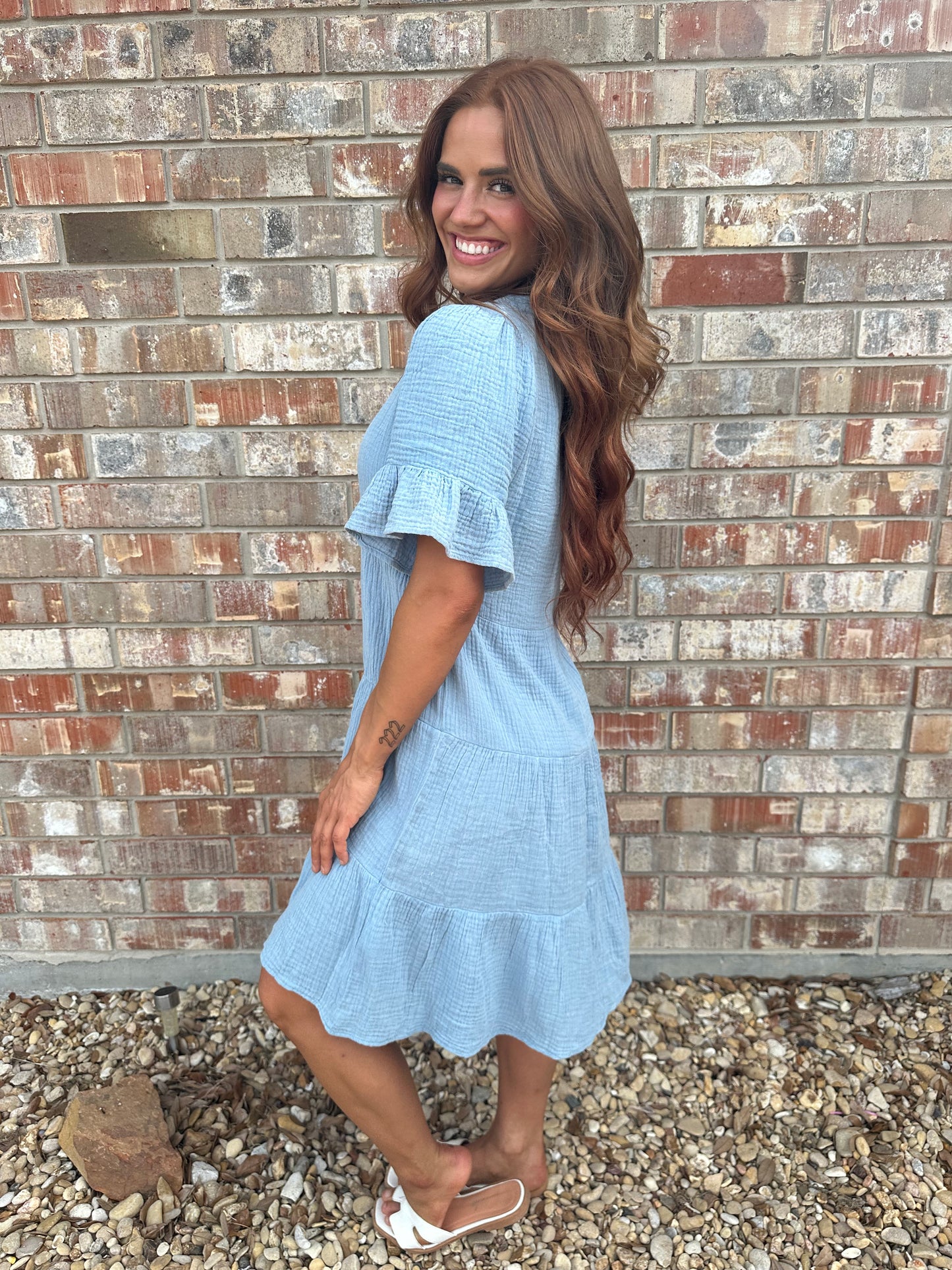 Mineral Washed Baby Bell Sleeve Woven Mini Dress