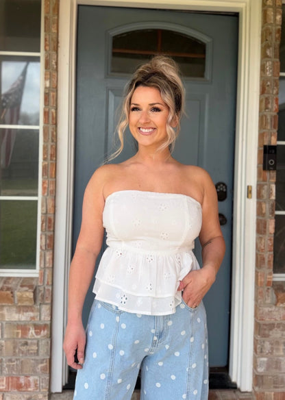Eyelet Tiered Back Tie Top