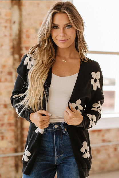 Floral Knit Open Front Cardigan