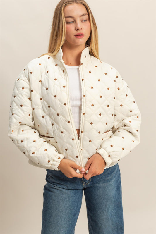 Quilted Polkadot Zip Up Jacket