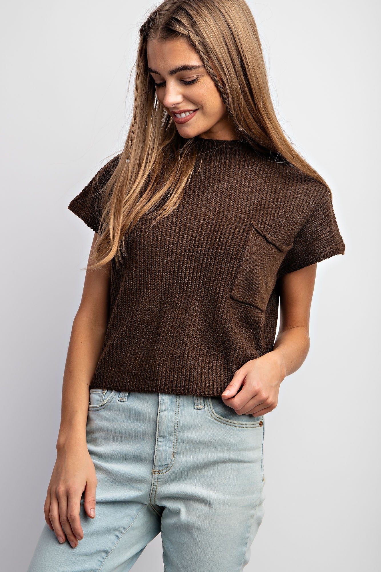 Shoulder Drop Rib-Knit Sweater Top