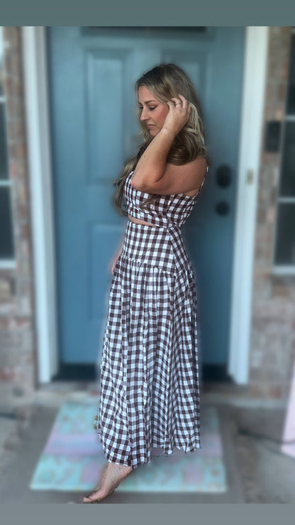 Gingham Flared Maxi Skirt