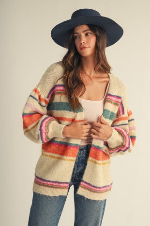 SUNSET CARNIVAL STRIPE COZY RELAXED CARDIGAN