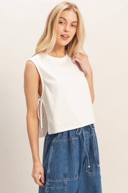 Sleeveless Raw Edge Top in White