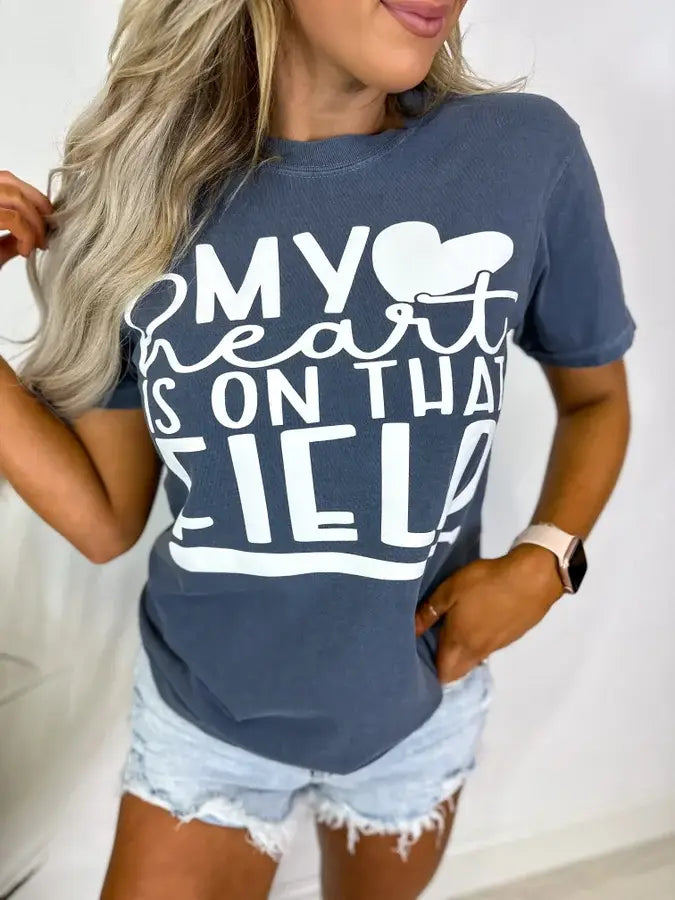 My Heart Is On That Field Denim Graphic Tee