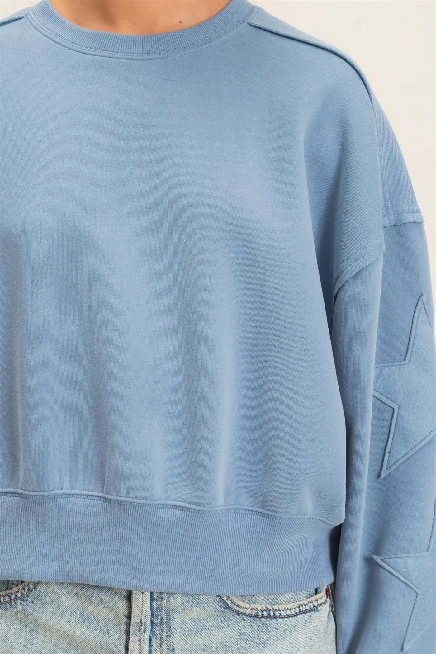 Star Patch Sleeve Sweatshirt Dusty Blue