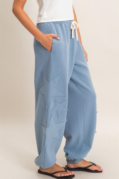 Star Patch Jogger Pants-Dusty Blue