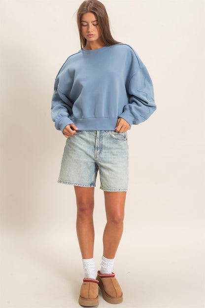 Star Patch Sleeve Sweatshirt Dusty Blue