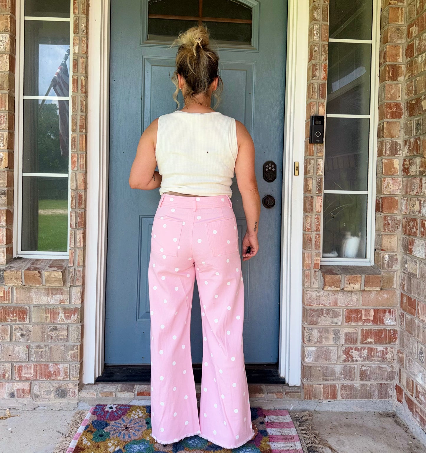 Falling Petals Polka Trouser Relaxed Fit Pants Pink