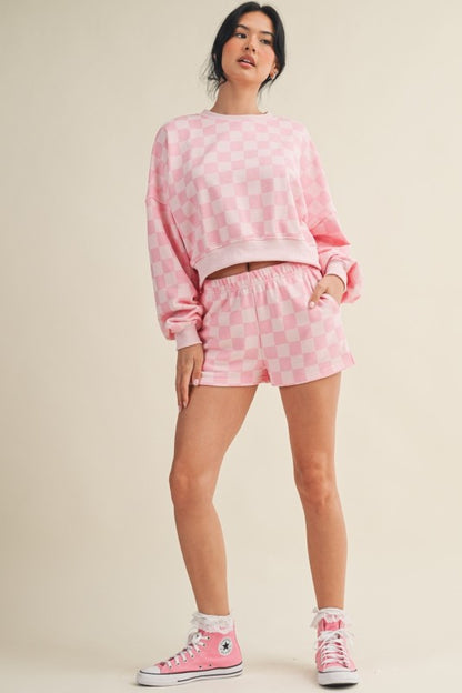 So Fetch Checkered Pink Short Set