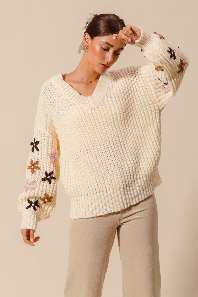 Juliette Sweater Top With Embroidered Sleeves