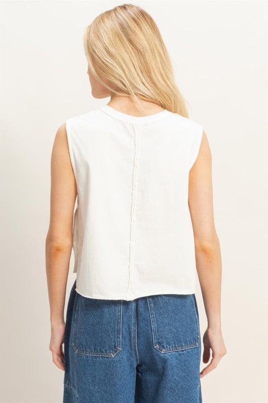 Sleeveless Raw Edge Top in White