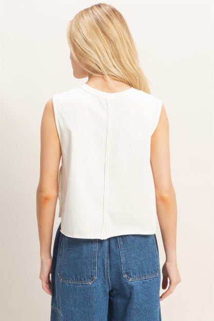 Sleeveless Raw Edge Top in White