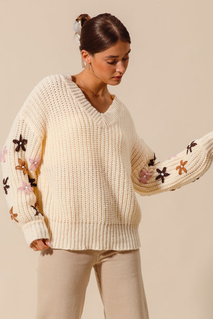 Juliette Sweater Top With Embroidered Sleeves