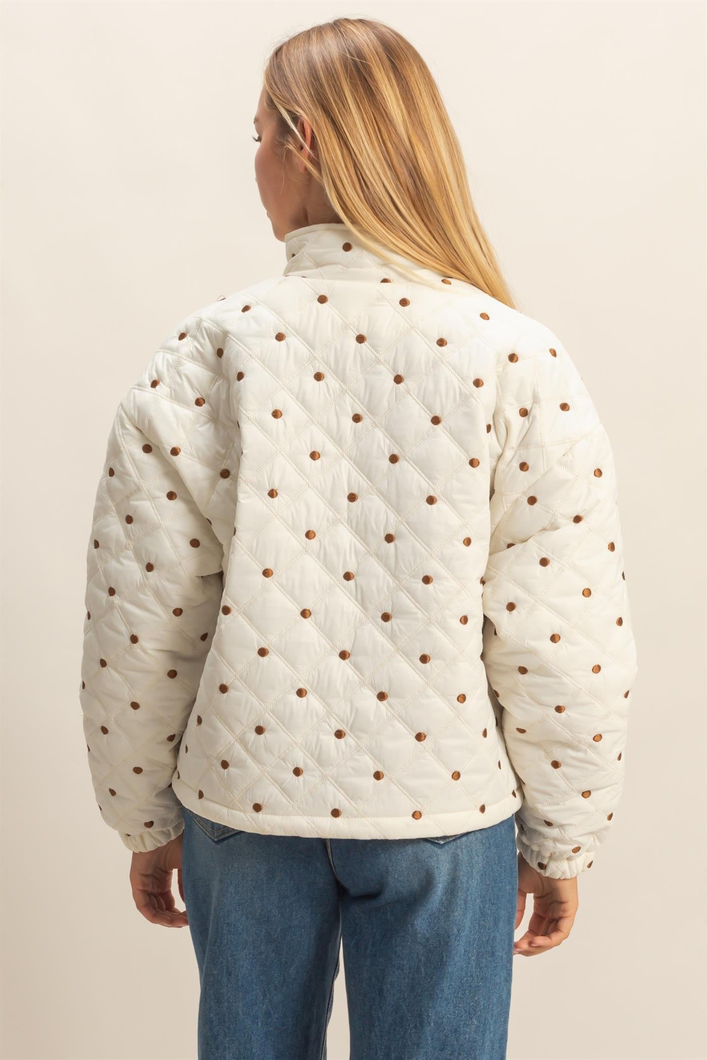 Quilted Polkadot Zip Up Jacket