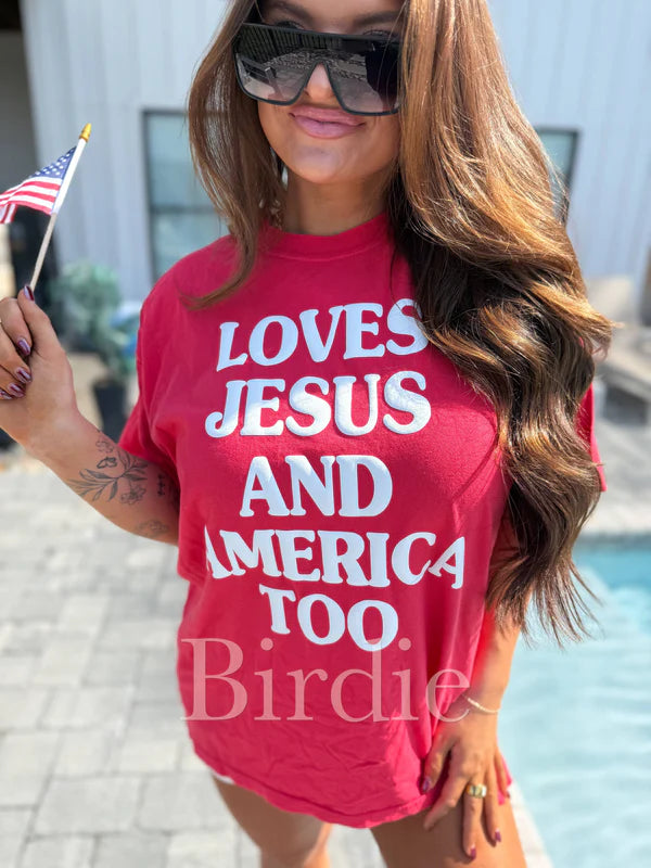 Loves Jesus & America Too Vinyl Graphic Tee on Paprika